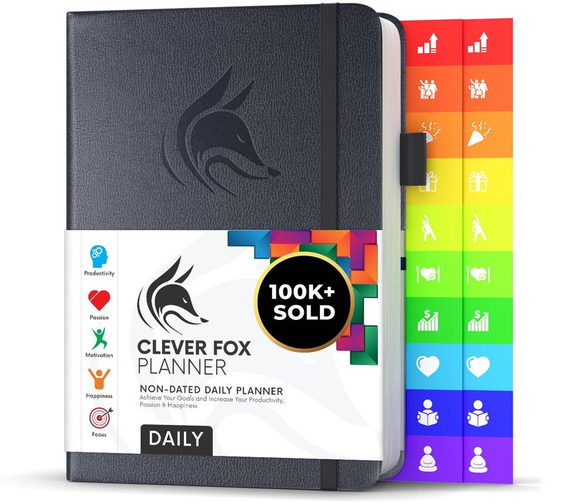 Clever Fox Daily Planner â€“ Undated Planning Notebook with Hourly Schedule & To-Do List â€“ Personal Day Task & Work Organizer, 6 Months (Silver Black) - Image 1